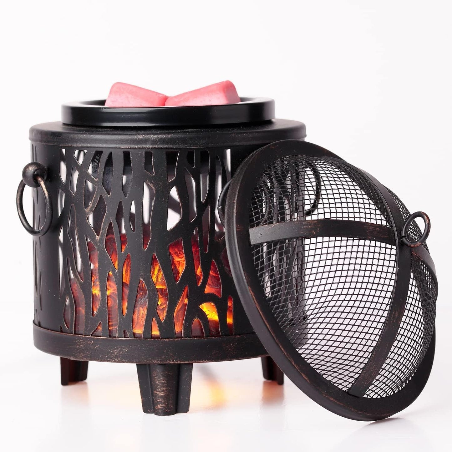 Fireplace Wax Warmer,Full Metal Wax Melt Warmer for Scented Wax Melts,Electric Wax Warmer,Candle Wax Burner Fragrance Warmer for Home Office Gifts & Decor(Dustproof Glass)