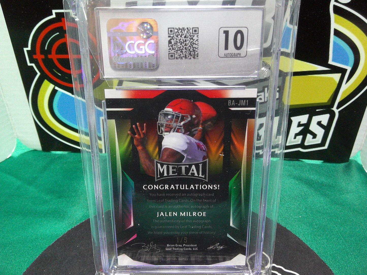 2023 Leaf Metal Autographs #BA-JM1 Jalen Milroe 1/5 Prismatic Pink CGC 10/10