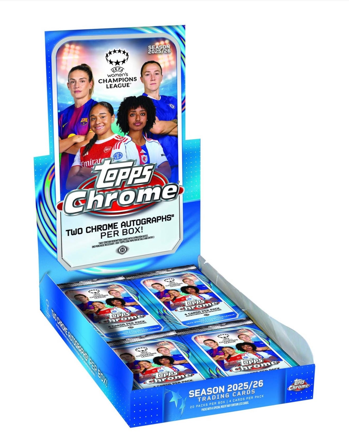 2025-26 Topps Chrome Womens Championship League Soccer Hobby Box. 2 auto. New.
