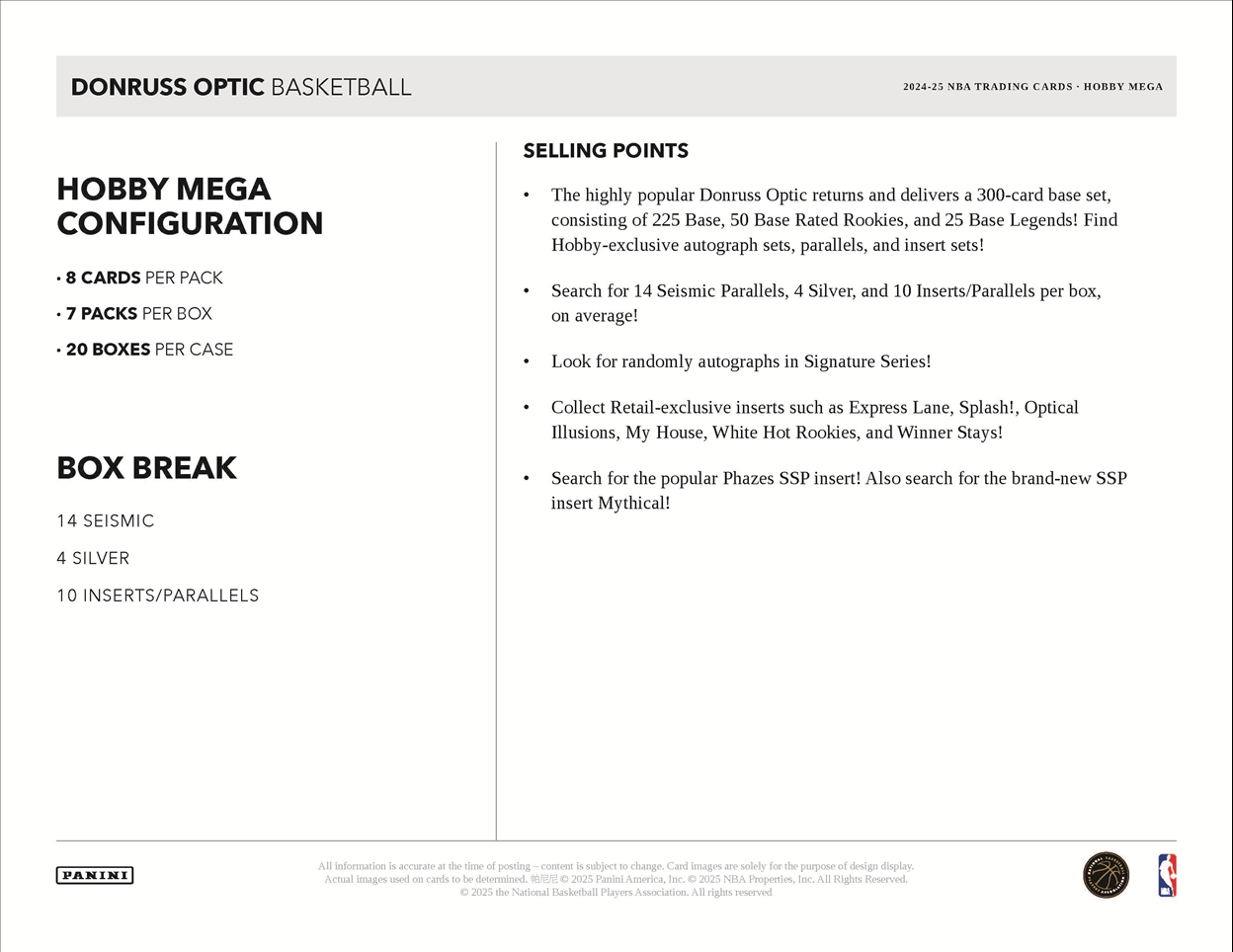 2024-2025 Donruss Optic NBA Hobby Mega Box. New.