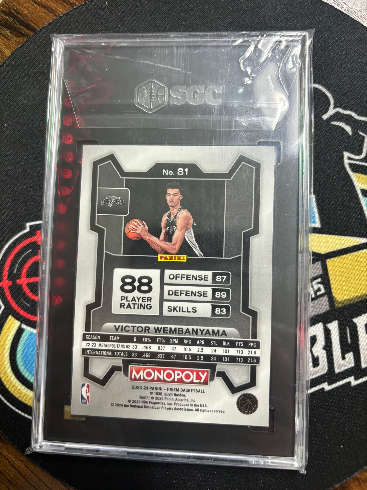 2023-24 Panini Prizm Monopoly Victor Wembanyama #81 SGC 9.5 RC!