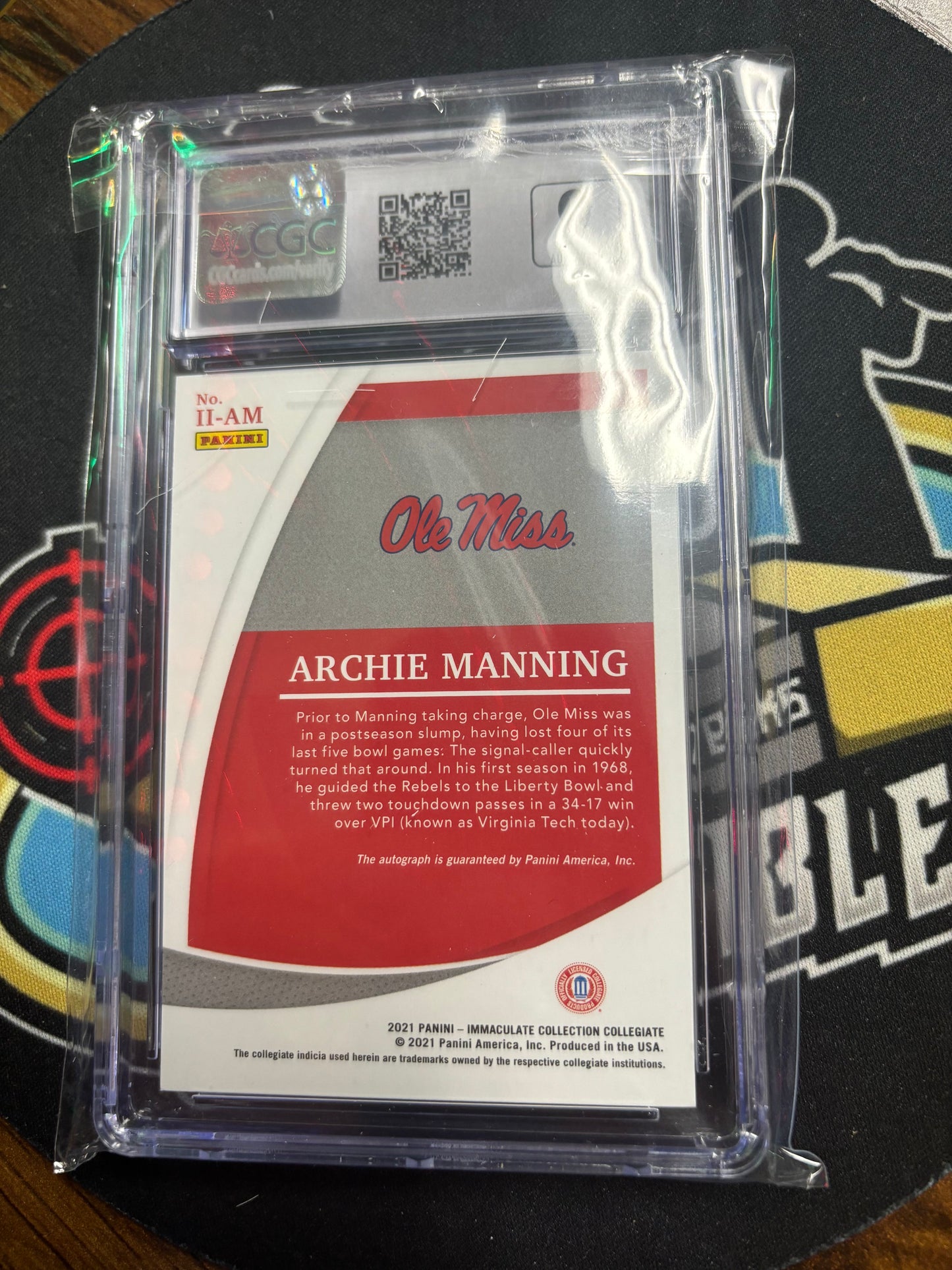 2021 Panini Immaculate Archie Manning 09/20 Autograph! Grade 9/9!