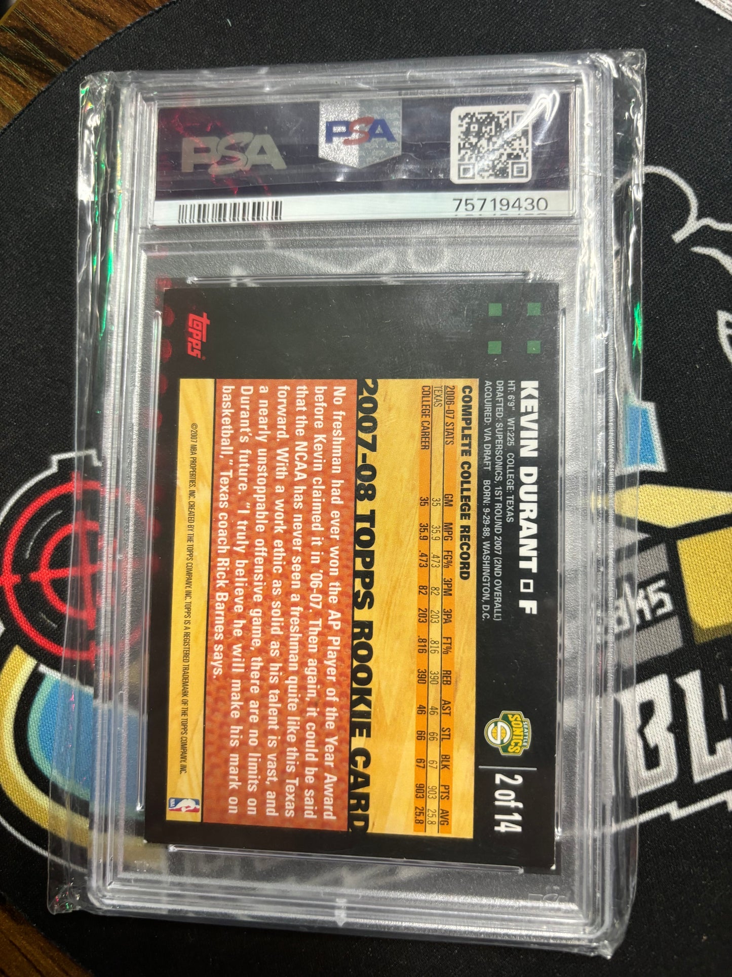 2007 Topps Kevin Durant RC #2 PSA graded 7.5!