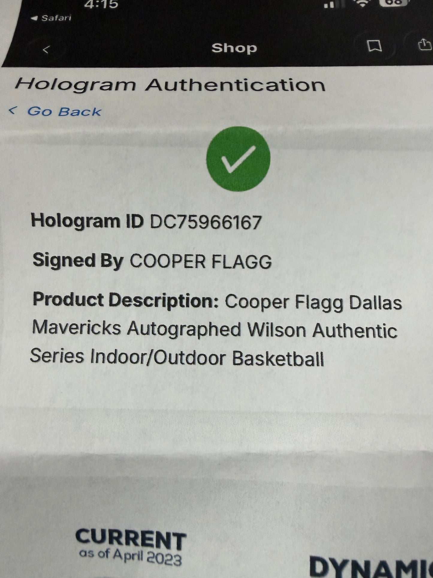 Cooper Flagg Autographed Wison Basketball Display with case and Topps Now Card. Fanatics COA.