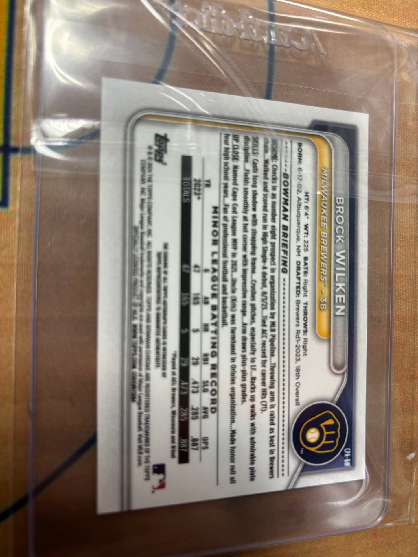 2024 Brock Wilken 1st Bowman Autograph Purple 125/250!