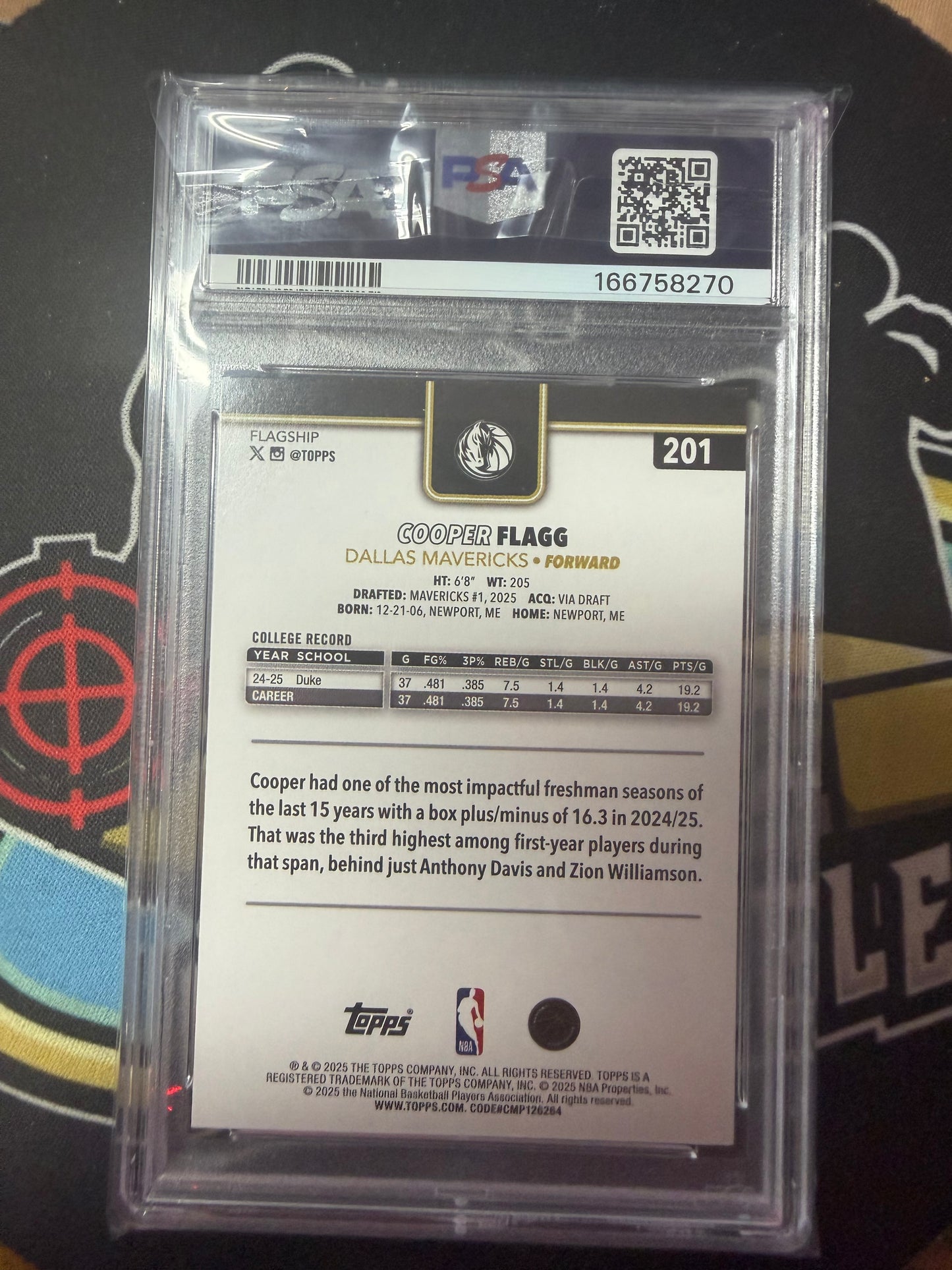 2025 Topps Blackout Cooper Flagg RC #201 PSA 10.
