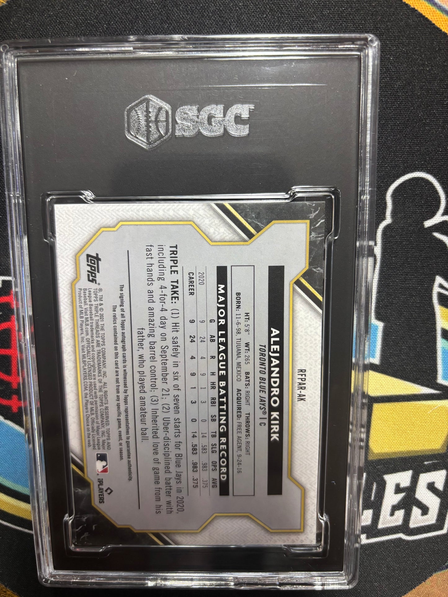 2021 Topps Triple Threads Alejandro Kirk RC Triple Patch Autograph Limited! SGC Graded 10/10! Numbered 42/75!