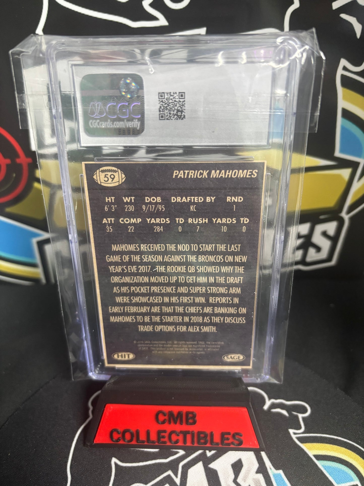 2018 Sage Hit Premier Draft Patrick Mahomes RC 59. CGC 9.
