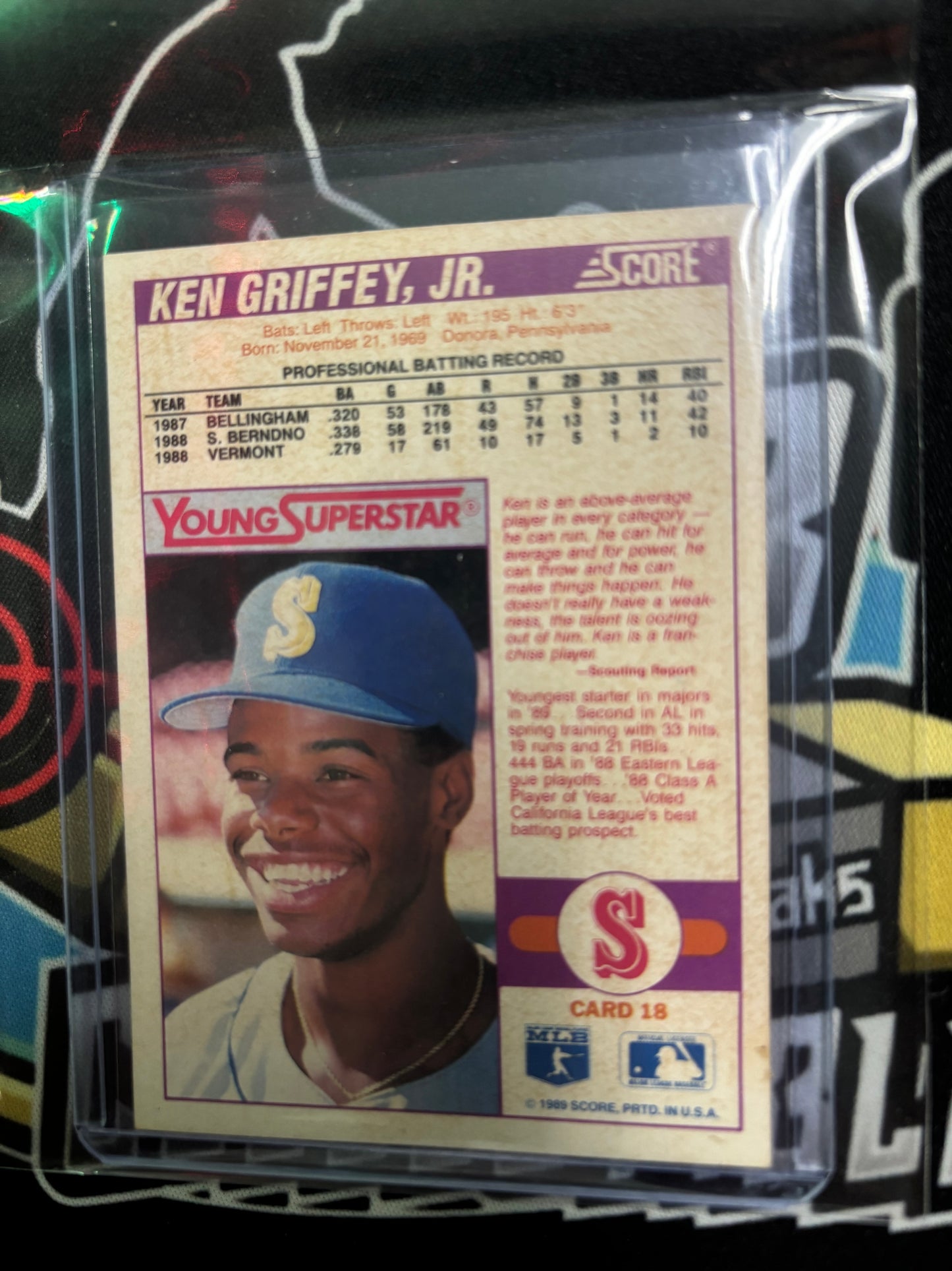 1989 Score Ken Griffey Jr. RC. #18. Ungraded.