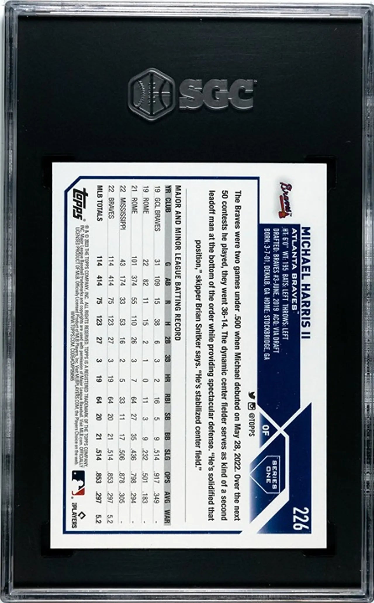 2023 Topps Michael Harris ll Rainbow Foil #226 RC SGC 9.