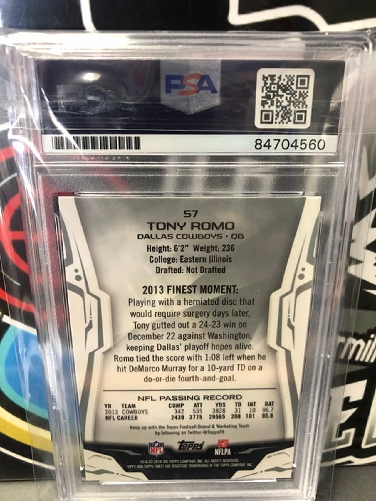 2014 Topps Finest Tony Romo #57 PSA Certified Autograph! IP. Nice card!