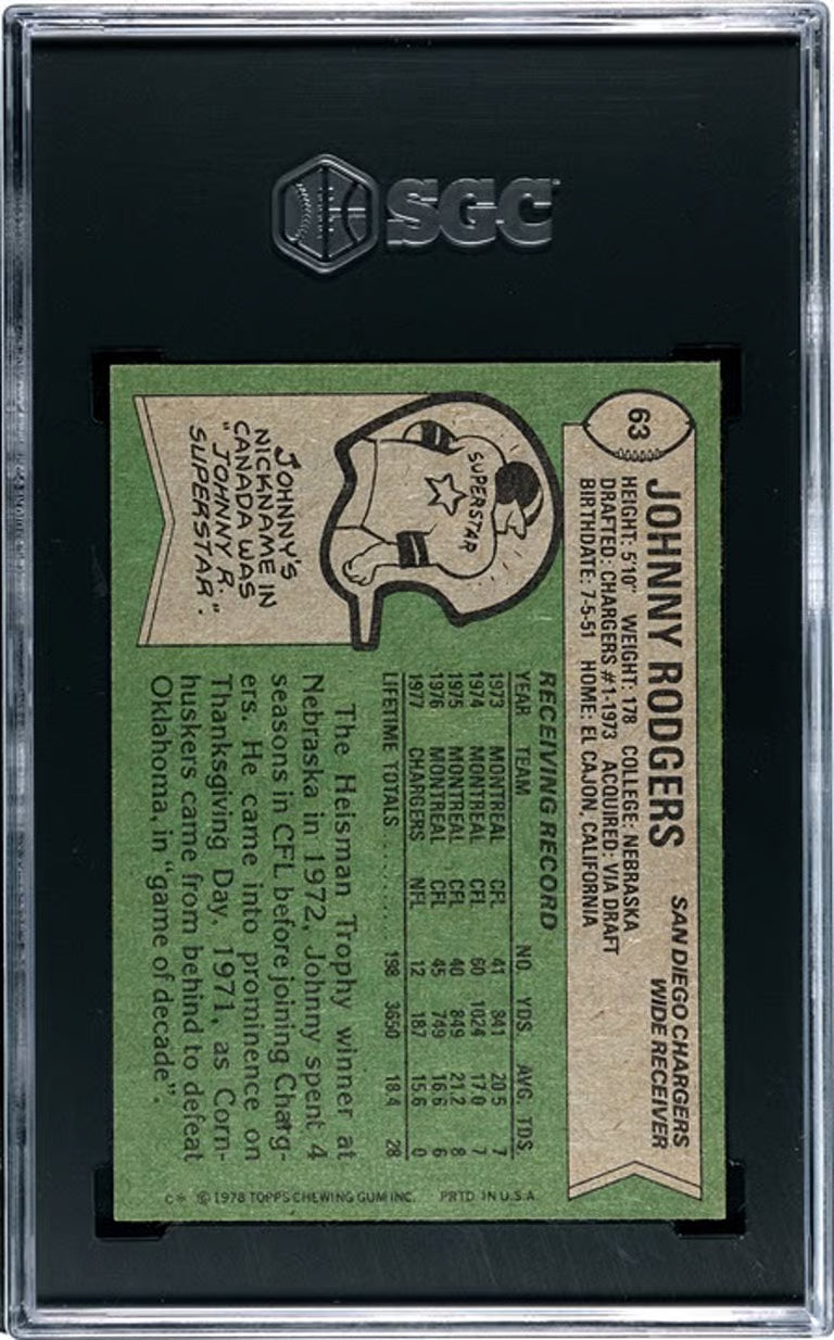 1978 Topps Johnny Rodgers #63 RC SGC Graded 7!