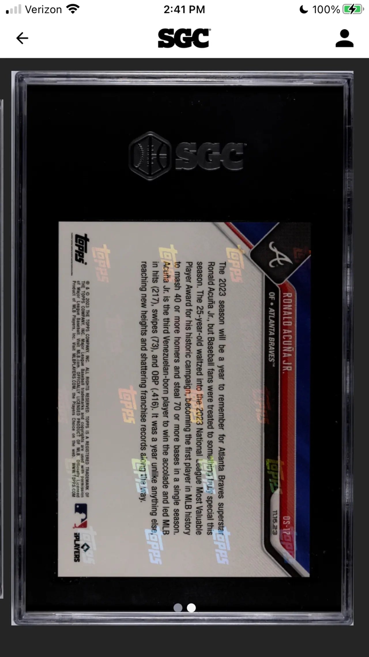 2023 Topps Now Off Season Ronald Acuna Jr. MVP #OS-17 SGC 10!