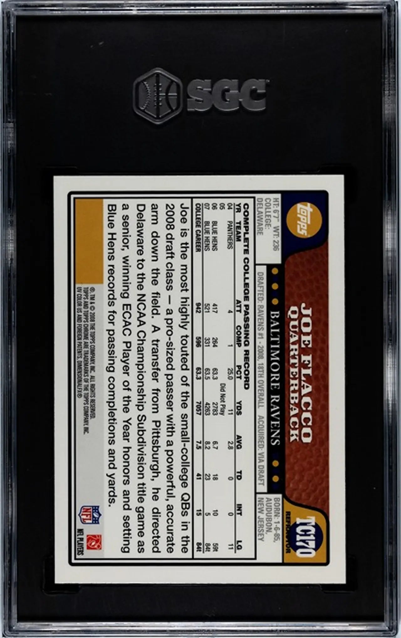 2008 Topps Chrome Refractor Joe Flacco #TC170 RC GRADED SGC 9.5!