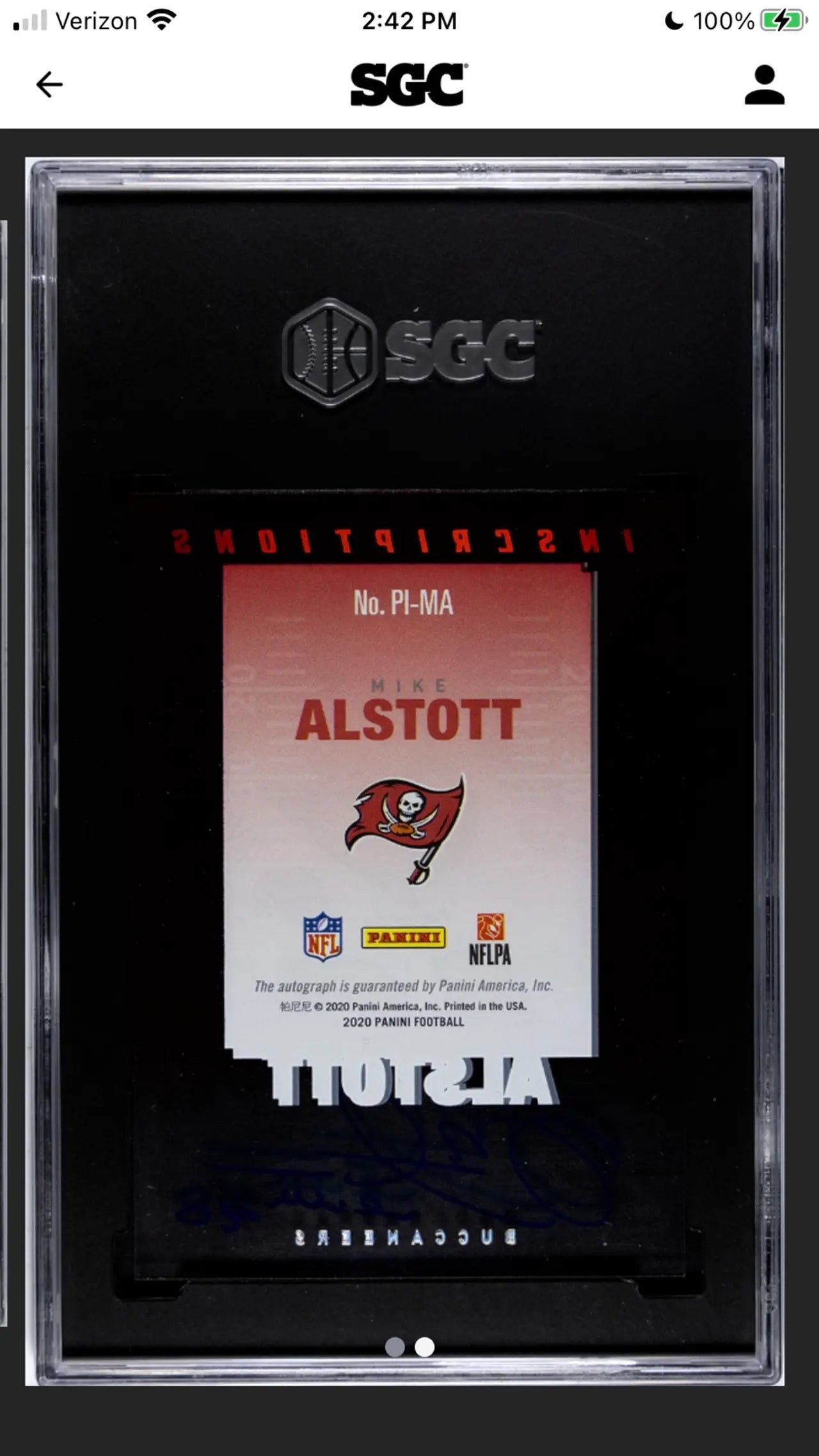 2020 Panini Pinnacle Inscriptions Mike Alstott 93/100 Auto SGC 10/9.5!!