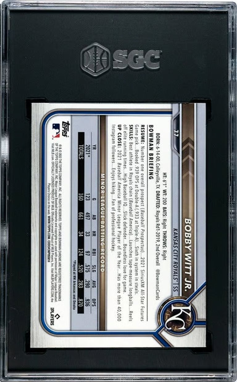 2022 Bowman Chrome Bobby Witt Jr. RC #77 SGC Graded 9.5!