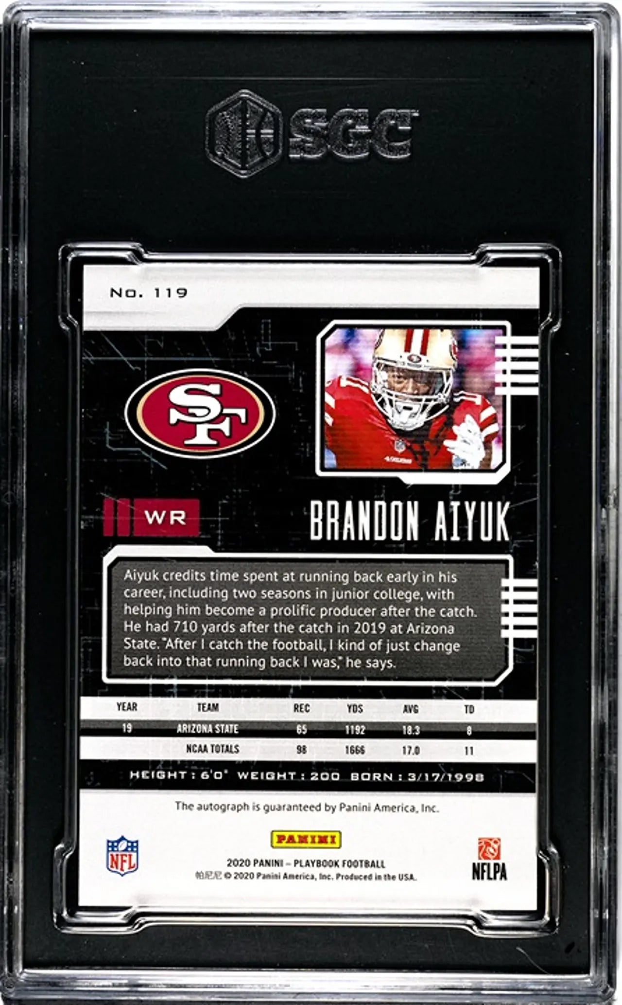 2020 Panini Playbook Brandon Aiyuk Auto Platinum RC 17/49 SGC 10/9!