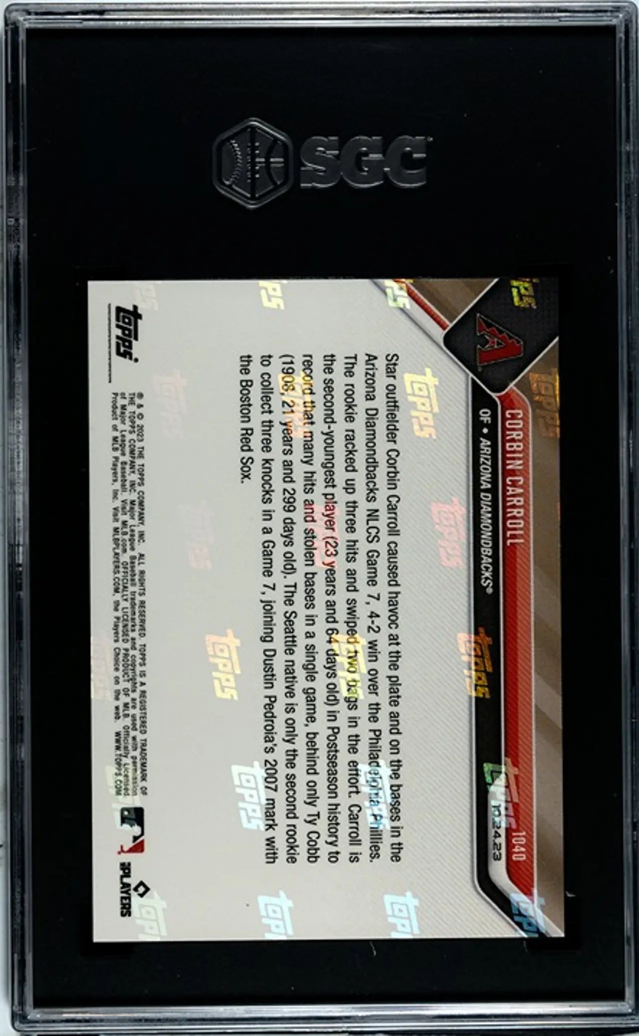2023 Topps Now Corbin Carroll RC #1040 SGC GEM 10! Youngest since Cobb!