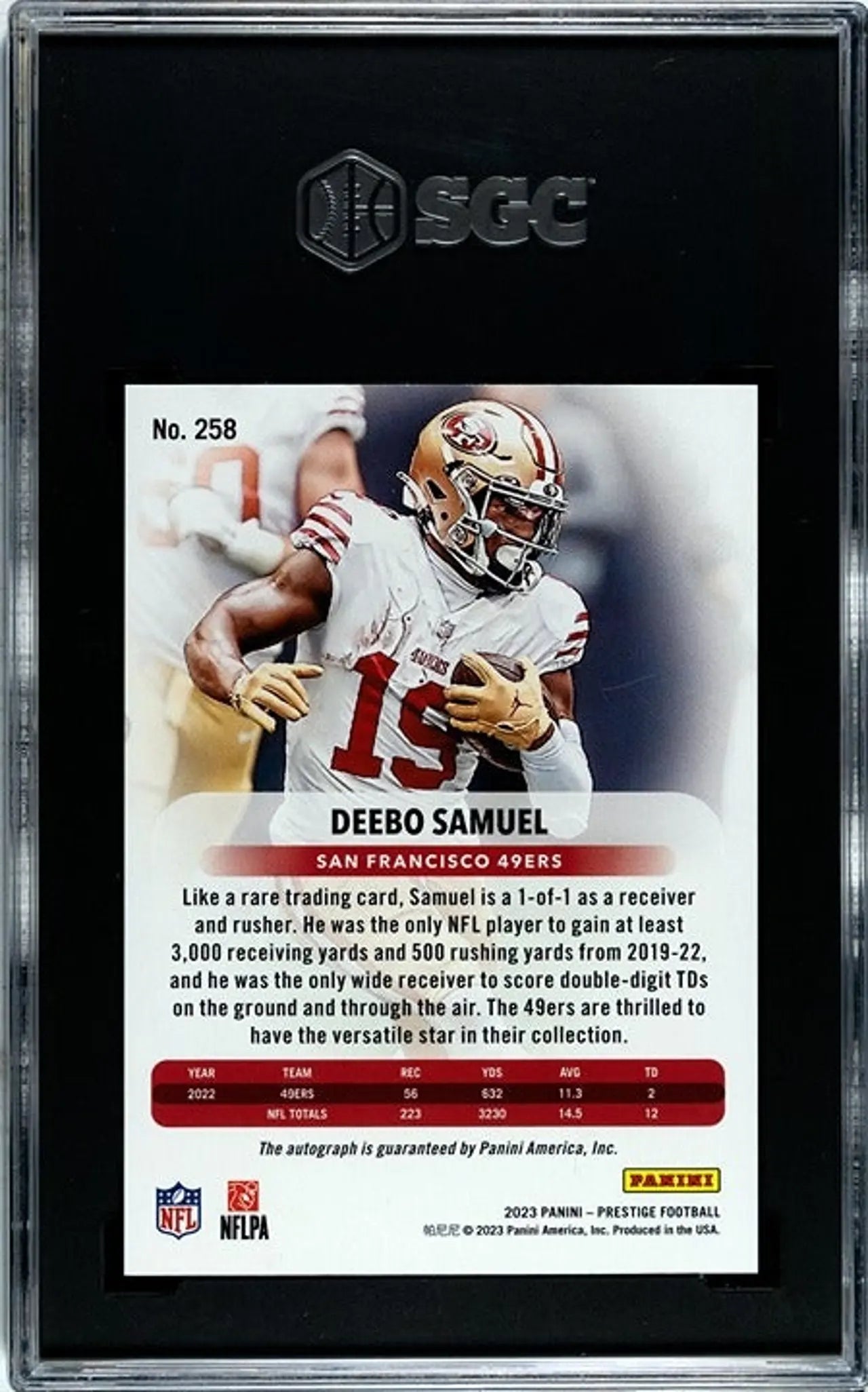 2023 Panini Prestige Deebo Samuel Auto 41/99! SGC 10/9.5! Premium Blue!