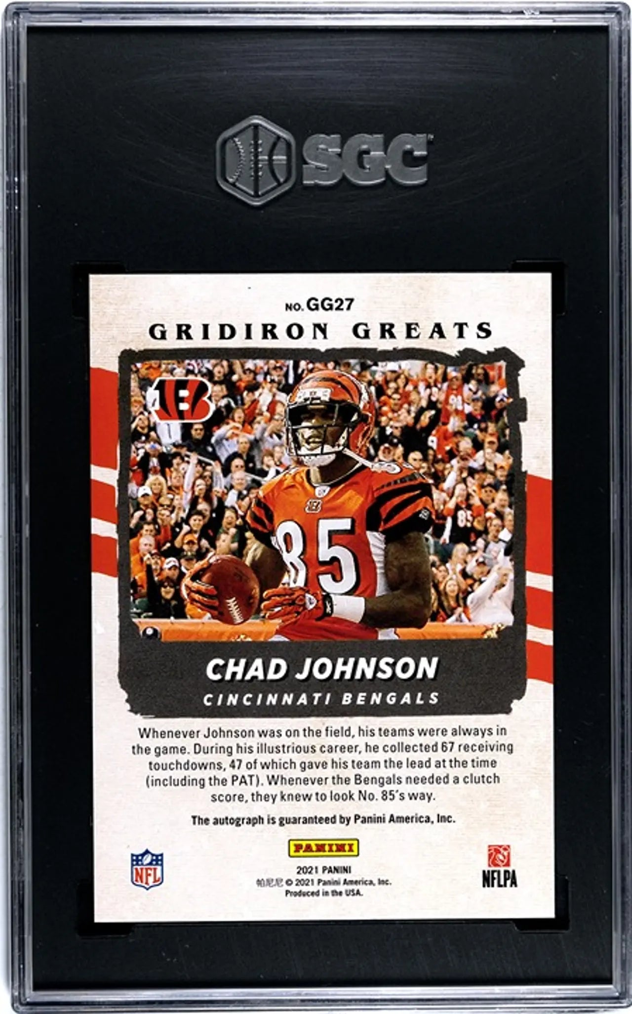 2021 Panini Chad Johnson Gridiron Greats Auto #GG27 SGC Graded 10/10!