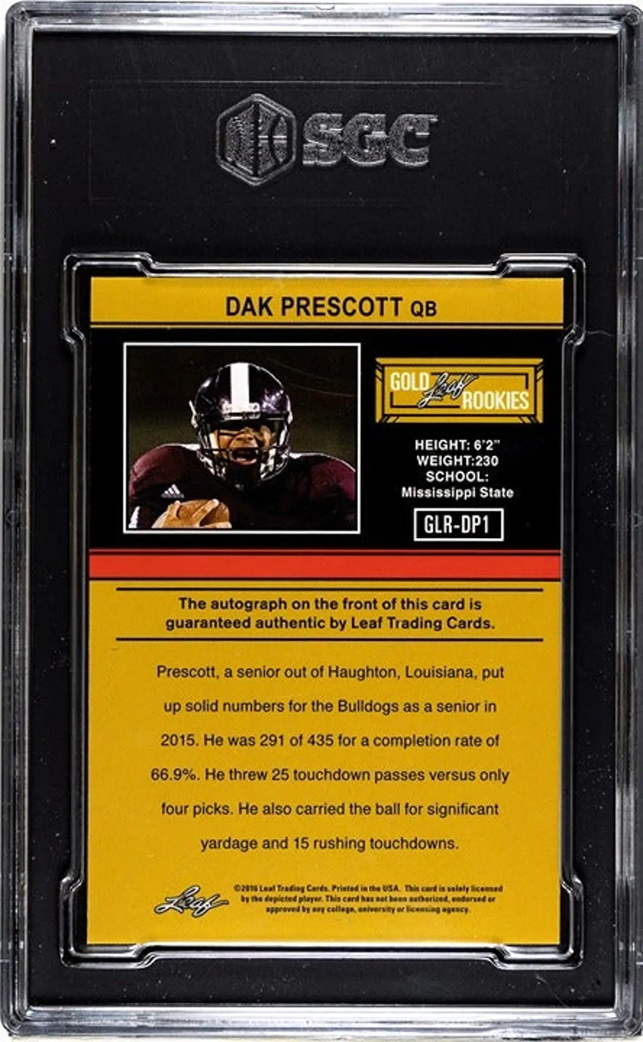 2016 Leaf Ult Draft Dak Prescott #GLR-DP1 Gold Leaf Rookies Auto 8/15 Graded 9!