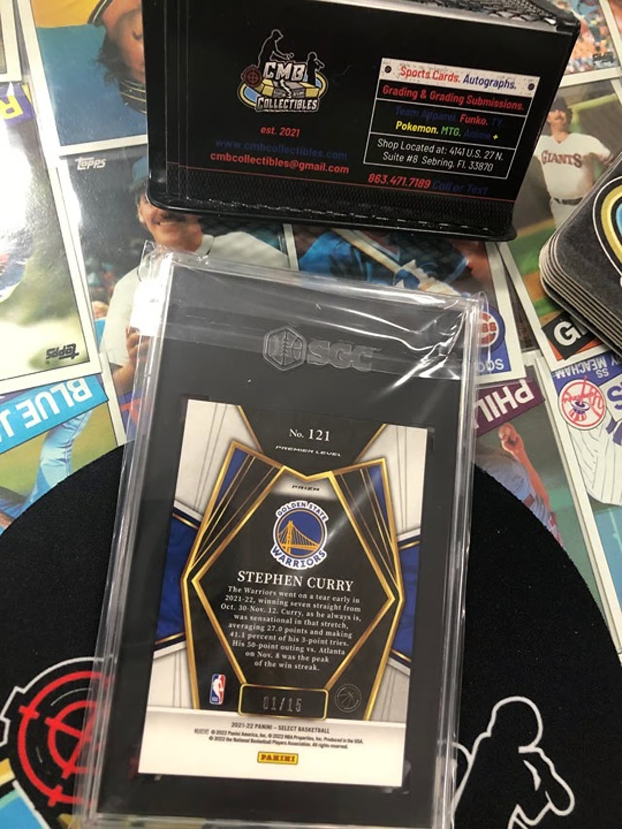 2021-22 Panini Select Steph Curry Orange Pulsar Prizm 1/15! SGC 9!