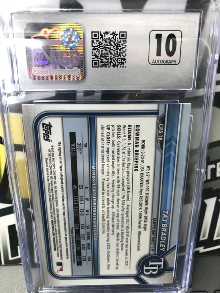 2022 Bowman Chrome Prospects Taj Bradley Autograph #CPA-TB Graded 8.5!