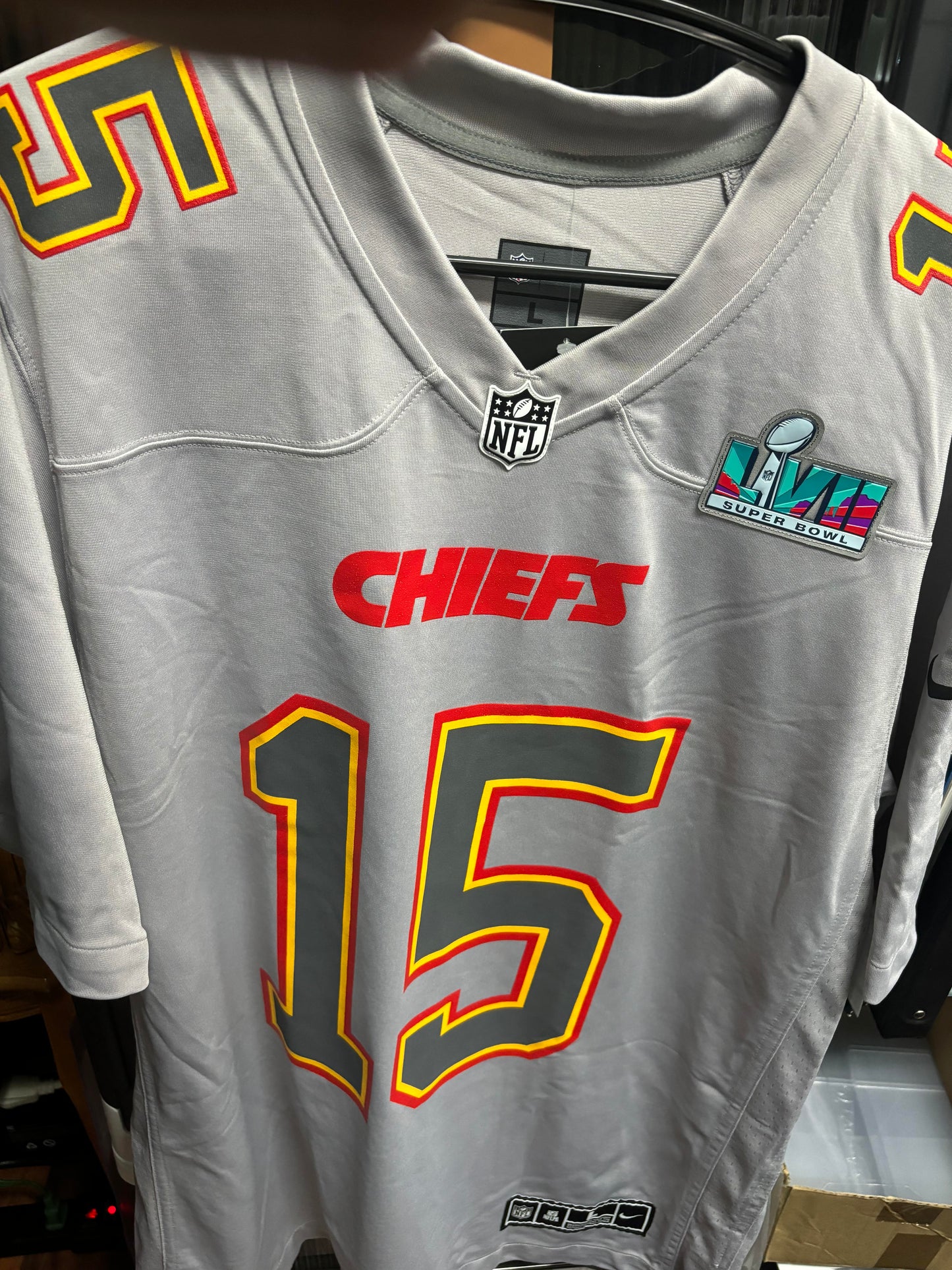 Patrick Mahomes Kansas City Chiefs Nike Super Bowl LVII (2022 Season) Patch Atmosphere Fashion Game Jersey - Gray.