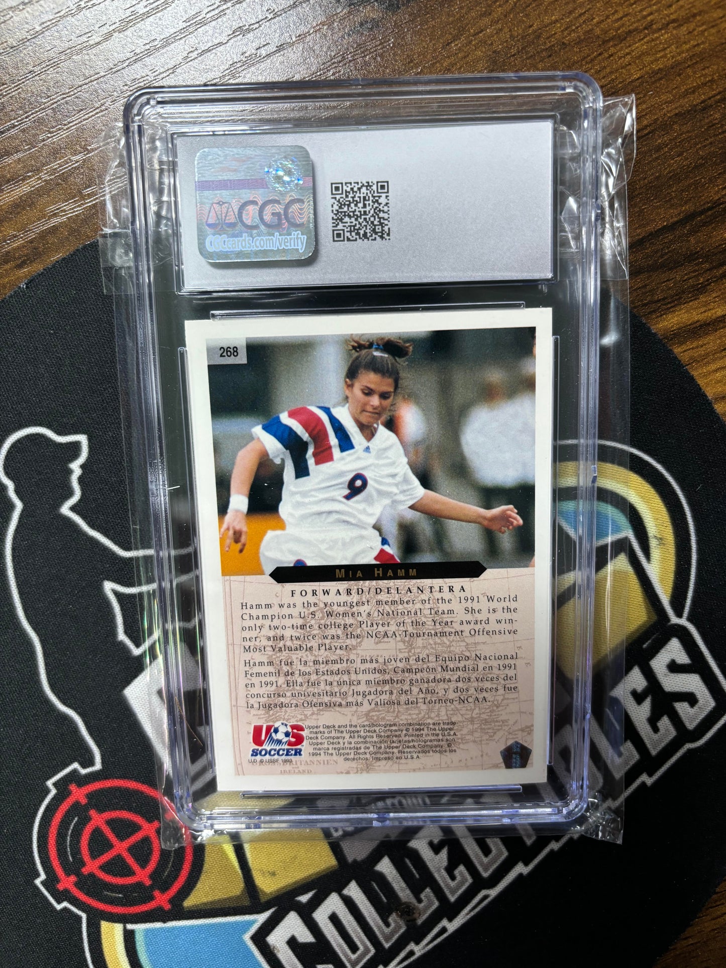 1994 Upper Deck WC Mia Hamm RC #268 Eng/Spanish Graded 9!