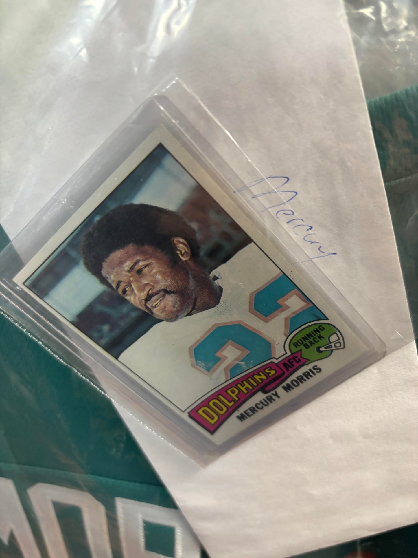 Mercury Morris Autographed Dolphins Jersey Inscribed "17-0". Beckett COA. Card Included.