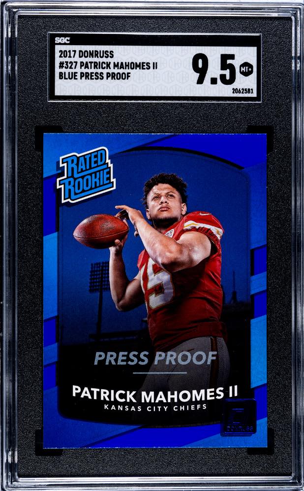 2017 Donruss Patrick Mahomes Blue Press Proof #327 SGC 9.5. Rated Rookie.
