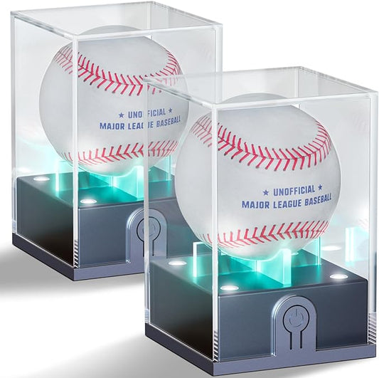 Baseball Display Case with Led Light, Acrylic Baseball Case for Display, UV Protected Baseball Holder, Light Up Baseball Clear Display Case for Memorabilia Baseball. 1 Holder.