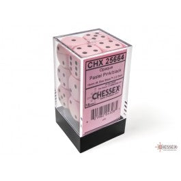 Chessex Opaque 16mm d6 Pastel Pink/black Dice Block(12 dice).