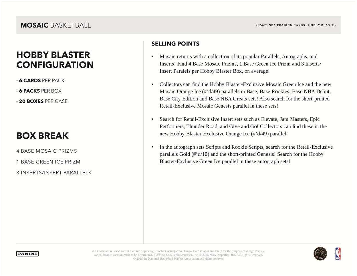 2024-25 Panini Mosaic NBA Hobby Blaster. New.