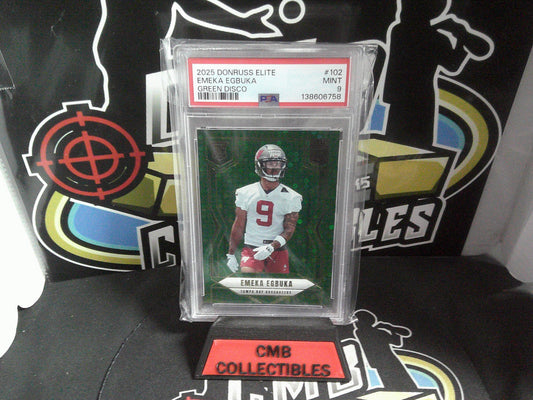 2025 #102 DONRUSS ELITE EMEKA EGBUKA GREEN DISCO. PSA 9