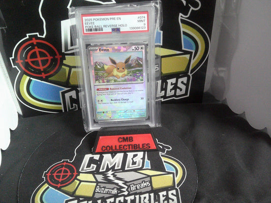 2025 POKEMON PRE EN EEVEE POKE BALL REVERSE HOLO. PSA 9