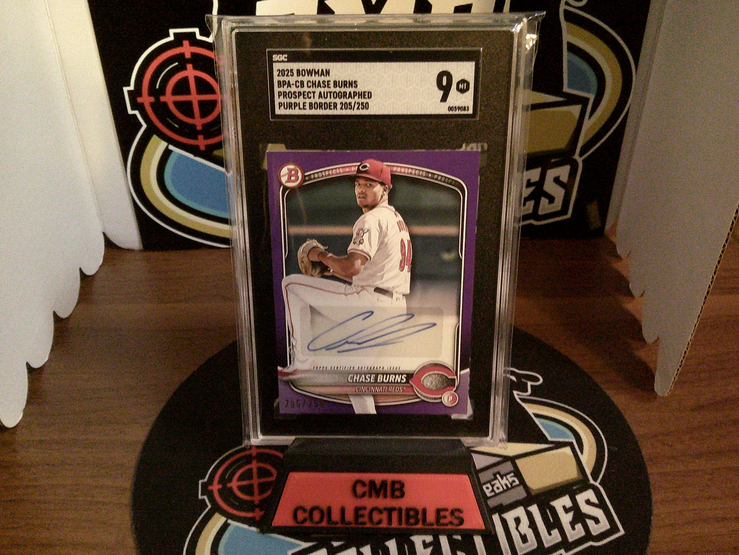 2025 Bowman BPA-CB Chase Burns Prospect Autographed Purple Border 205/250 SGC 9