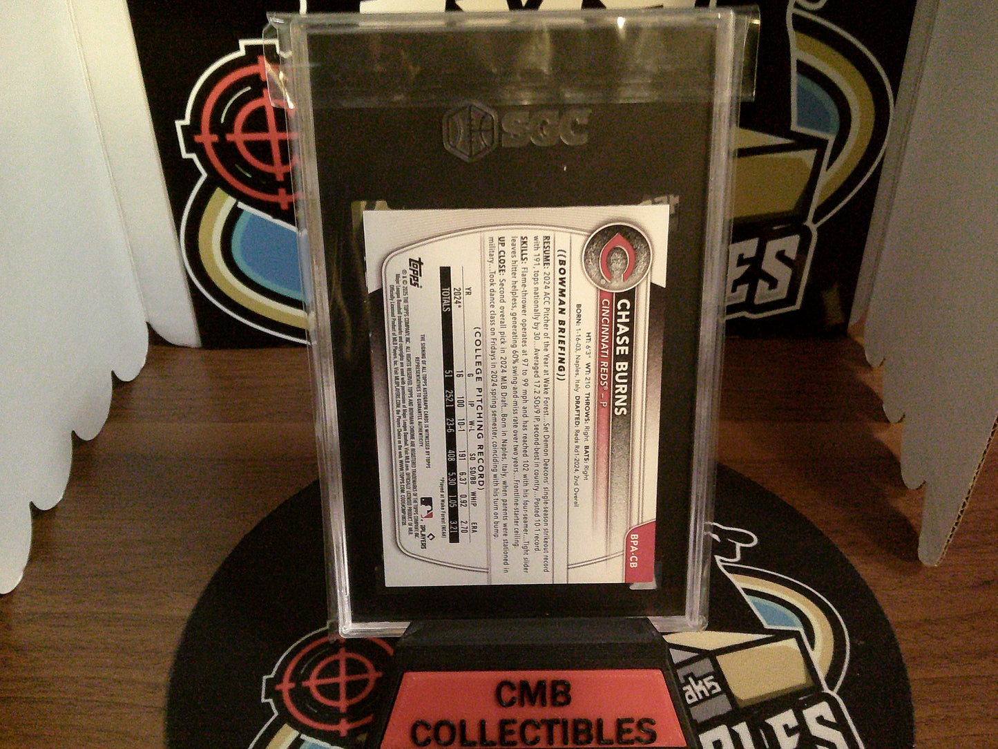 2025 Bowman BPA-CB Chase Burns Prospect Autographed Purple Border 205/250 SGC 9