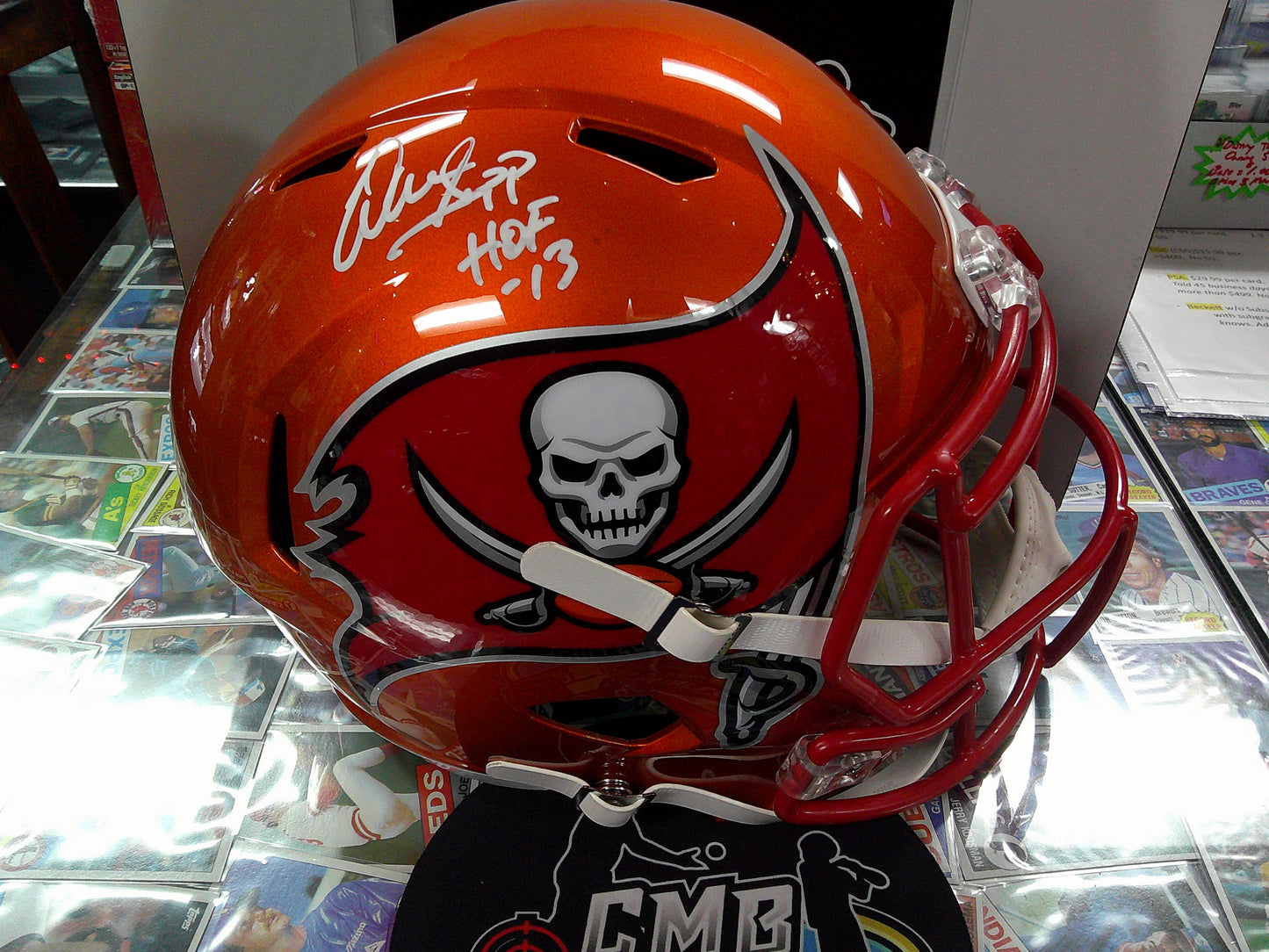 Warran Sapp Signed HOF 13 Inscription Tampa Bay Buccaneers Flash Speed Full-Size Replica Football Helmet Beckett COA