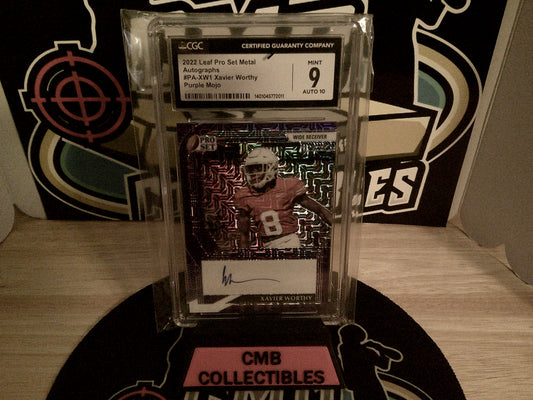 2022 Leaf Pro Set Metal Autographs 14/15 #PA-XW1 Xavier Worthy Purple Mojo CGC 9 Auto 10