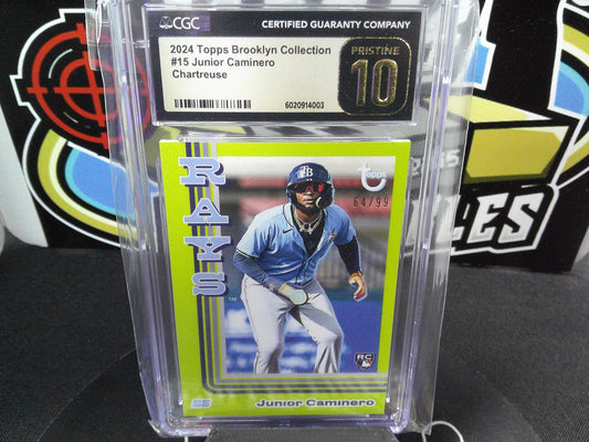 2024 Topps Brooklyn Collection #15 Junior Caminero Chartreuse 64/99 CGC Pristine 10
