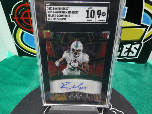 2022 Panini Select SSP-RAM Rasheem Mostert Select Signatures Red Prizm 30/75 SGC 10/9