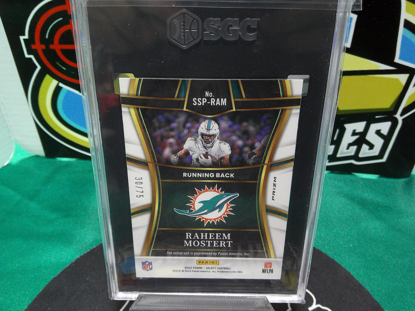 2022 Panini Select SSP-RAM Rasheem Mostert Select Signatures Red Prizm 30/75 SGC 10/9