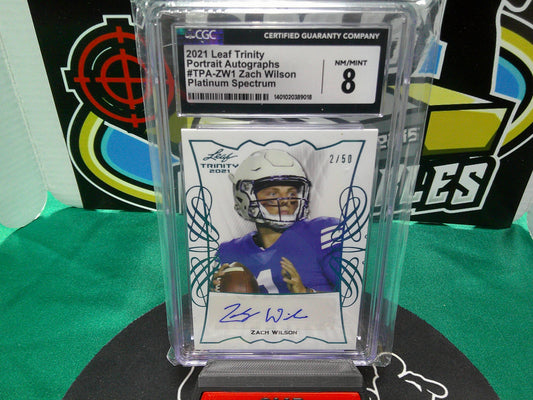2021 Leaf Trinity Portrait Autos #TPA-ZW1 Zach Wilson Platinum Spectrum 2/50 CGC 8/10