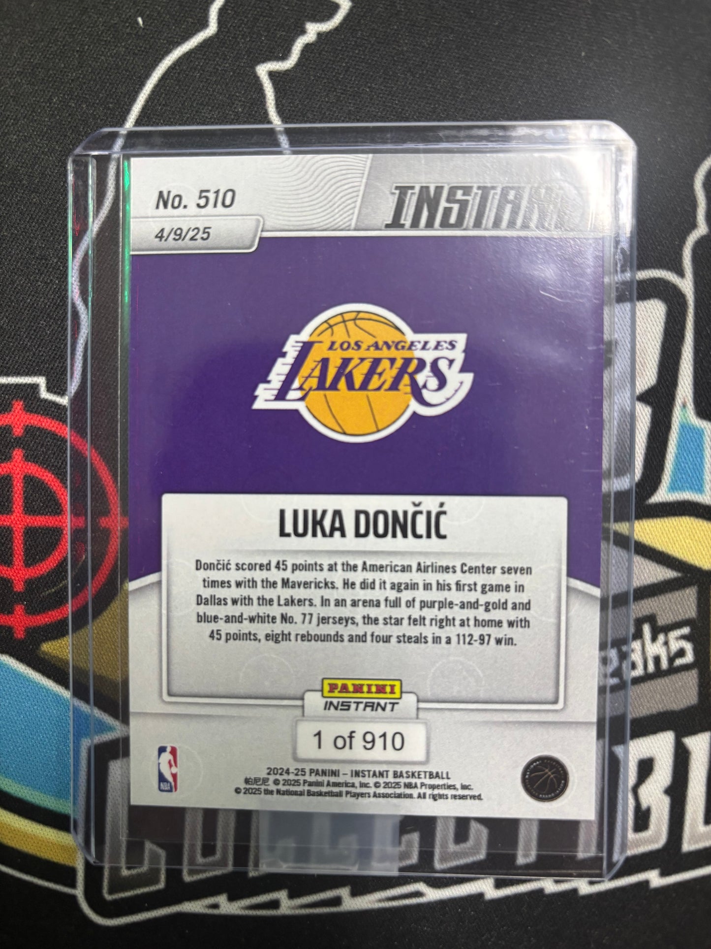 2024-25 Panini Instant Luka Doncic #510. Drops 45 In Emotional Return to Dallas.
