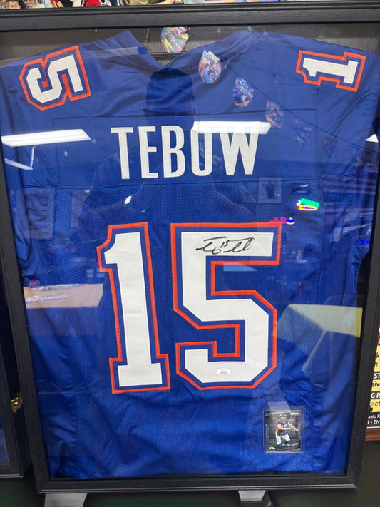 Tim Tebow Framed Autographed Florida Gators Jersey Display.  JSA certified. In store purchase only.
