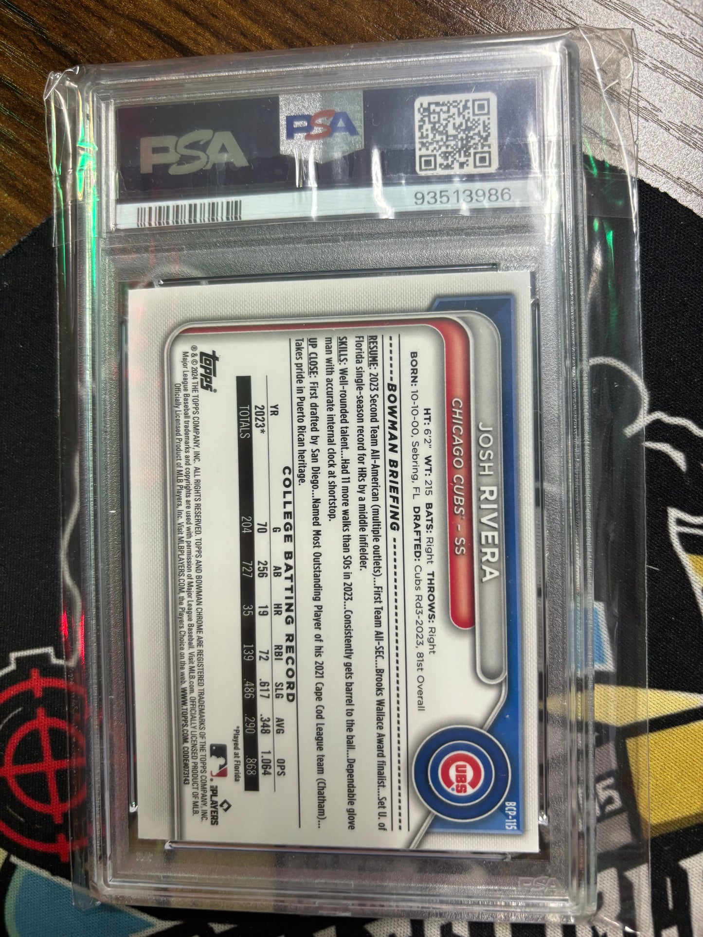 2024 Bowman Chrome Josh Rivera 1st Bowman Fuschia Lunar PSA 9.