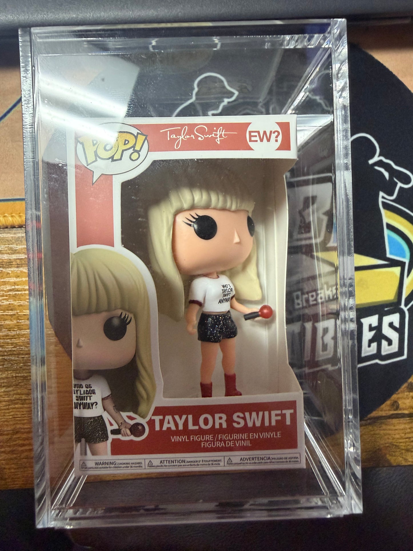 Taylor Swift JSA Certified Autograph Collage w Ceramic Figure and Kelce Pop. Wood Frame.