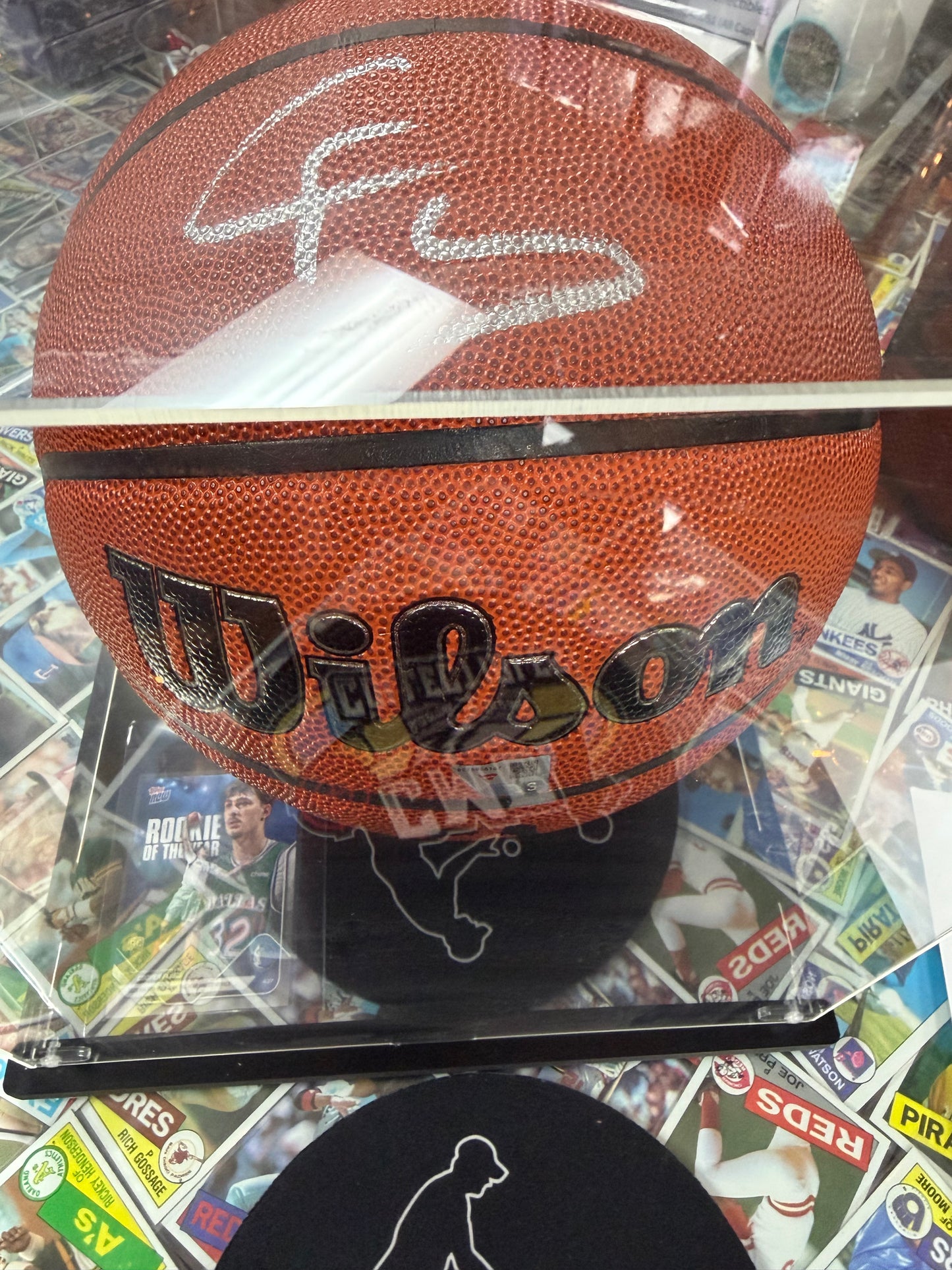 Cooper Flagg Autographed Wison Basketball Display with case and Topps Now Card. Fanatics COA.