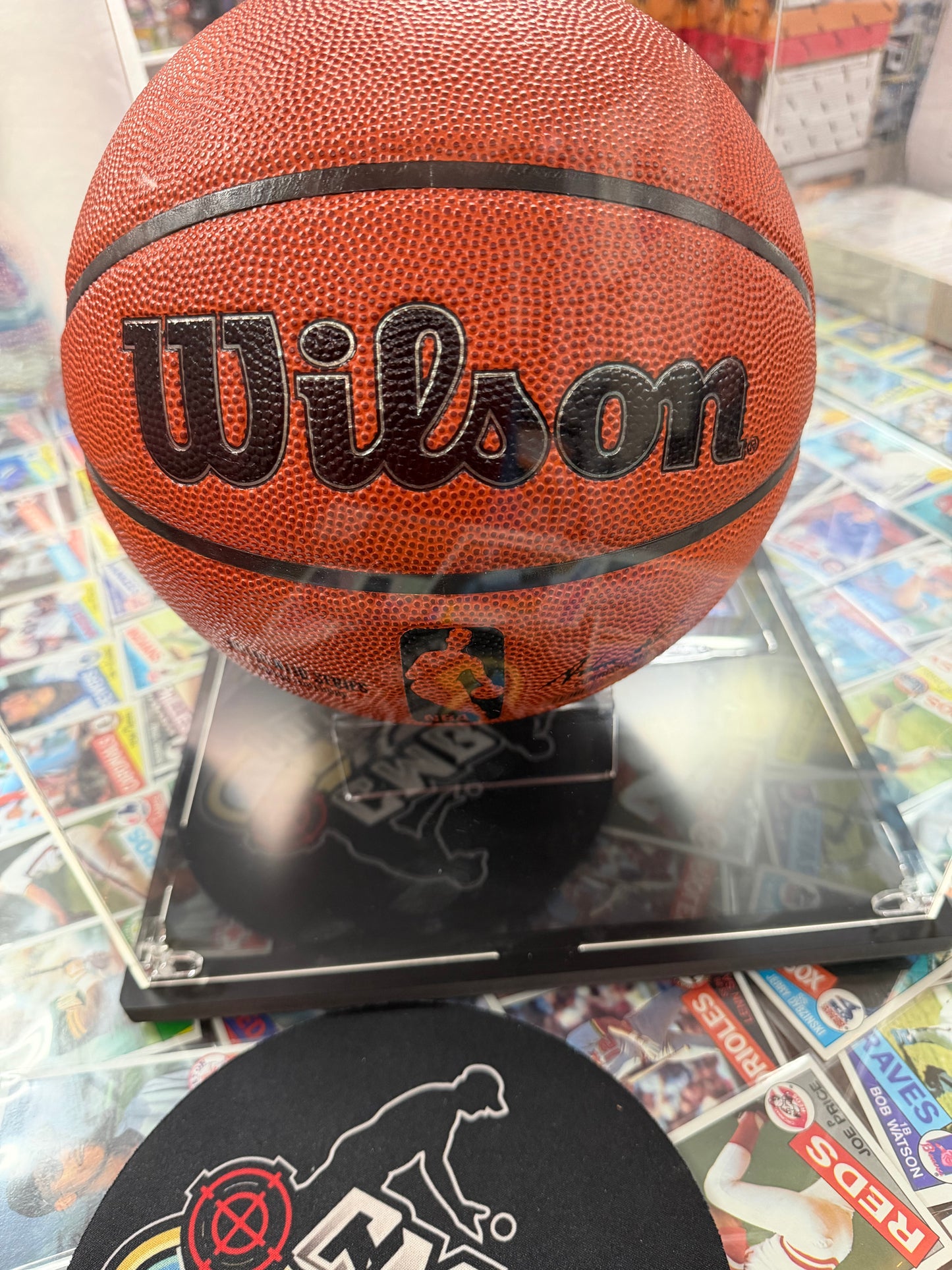 Cooper Flagg Autographed Wison Basketball Display with case and Topps Now Card. Fanatics COA.